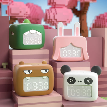 Cartoon Mini Smart Alarm Clock USB Rechargeable Children Bedside Fun With Sleeping Clock(Mushed Green)-garmade.com