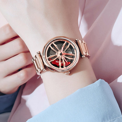 SANDA P1074 Cool Couple Steel Band Quartz Watch Wheel Series Dial Ladies Watch(Rose Gold)-garmade.com