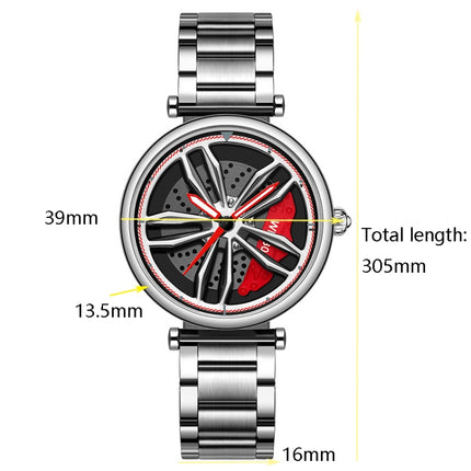 SANDA P1074 Cool Couple Steel Band Quartz Watch Wheel Series Dial Ladies Watch(Silver Red)-garmade.com
