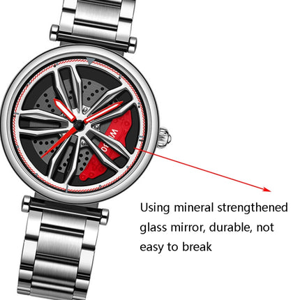 SANDA P1074 Cool Couple Steel Band Quartz Watch Wheel Series Dial Ladies Watch(Silver Red)-garmade.com