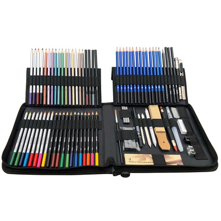 KALOLR YW-PC083 83 in 1 Portable Sketch Tool Water-Soluble Color Lead Metal Color Lead Combination Sketch Drawing Set(Black)-garmade.com