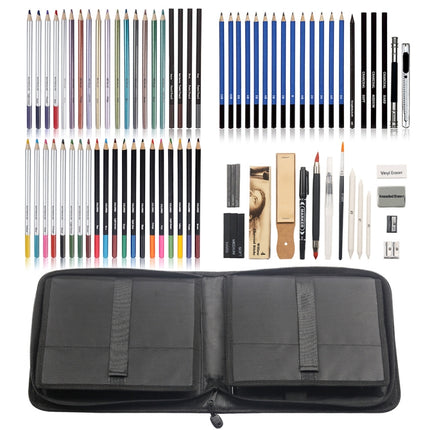 KALOLR YW-PC083 83 in 1 Portable Sketch Tool Water-Soluble Color Lead Metal Color Lead Combination Sketch Drawing Set(Black)-garmade.com