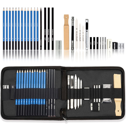 KALOUR 33 in 1 Sketch Pencil Set Beginner Brush Art Supplies(Black)-garmade.com