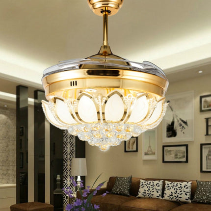 Invisible Crystal Fan LED Chandelier Home Living Room Bedroom Variable Frequency Ceiling Fan Light with Remote Control, Size:42 inch 115 Three Colors 36W-garmade.com