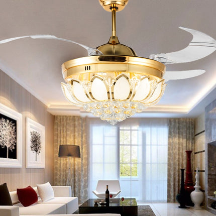 Invisible Crystal Fan LED Chandelier Home Living Room Bedroom Variable Frequency Ceiling Fan Light with Remote Control, Size:42 inch 115 Three Colors 36W-garmade.com