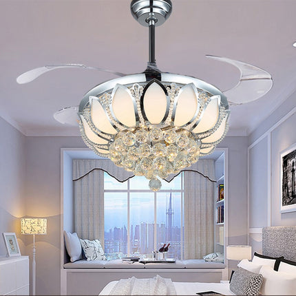 Invisible Crystal Fan LED Chandelier Home Living Room Bedroom Variable Frequency Ceiling Fan Light with Remote Control, Size:42 inch 116 Three Colors 36W-garmade.com