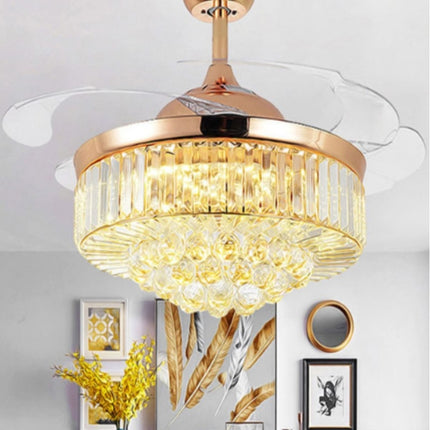 Invisible Crystal Fan LED Chandelier Home Living Room Bedroom Variable Frequency Ceiling Fan Light with Remote Control, Size:42 inch 1102 Three Color Change 36W-garmade.com