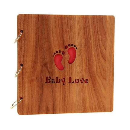 16 inch Wooden Handmade DIY Sticky Photo Album Baby Growth Souvenir Album(Happy Feet)-garmade.com