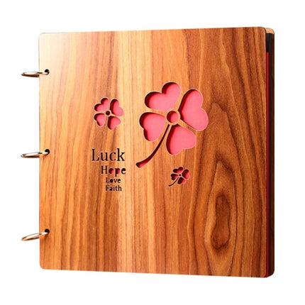 16 inch Wooden Handmade DIY Sticky Photo Album Baby Growth Souvenir Album(Four Leaf)-garmade.com