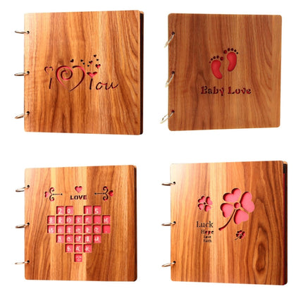 16 inch Wooden Handmade DIY Sticky Photo Album Baby Growth Souvenir Album(Four Leaf)-garmade.com