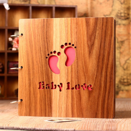 16 inch Wooden Handmade DIY Sticky Photo Album Baby Growth Souvenir Album(Happy Feet)-garmade.com