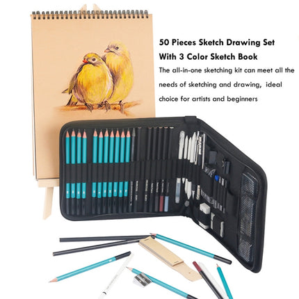 50 in 1 Sketch Pencil Tool Set High-Gloss Metal Pen Carbon Pen Painting Art Set(Black)-garmade.com