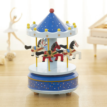 Sky City Carousel Clockwork Music Box Couples Birthday Gift(K0231 Dot Blue)-garmade.com