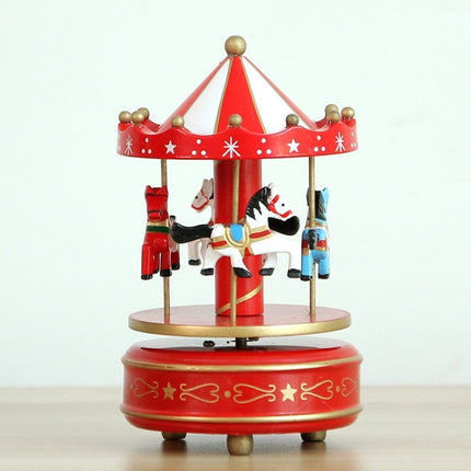 Sky City Carousel Clockwork Music Box Couples Birthday Gift(K0321 Red White)-garmade.com