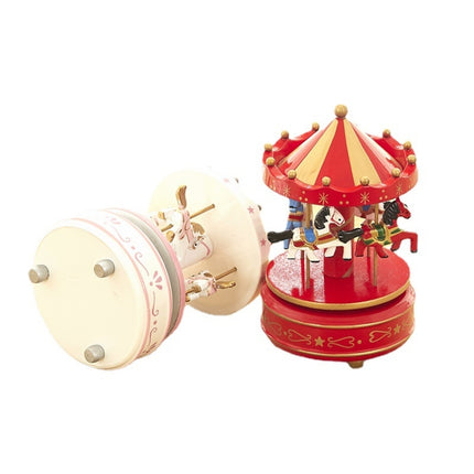 Sky City Carousel Clockwork Music Box Couples Birthday Gift(K0321 Red White)-garmade.com
