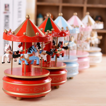 Sky City Carousel Clockwork Music Box Couples Birthday Gift(K0321 Red White)-garmade.com