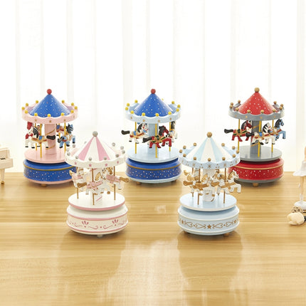 Sky City Carousel Clockwork Music Box Couples Birthday Gift(K0321 Red White)-garmade.com