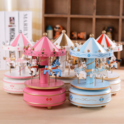 Sky City Carousel Clockwork Music Box Couples Birthday Gift(K0321 Red White)-garmade.com