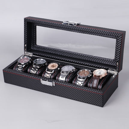 Carbon Fiber PU Leather Watch Box Jewelry Storage Box Packaging Box, Style: 6 Watch Positions-garmade.com