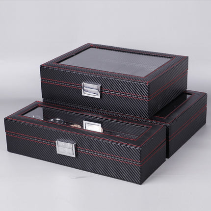 Carbon Fiber PU Leather Watch Box Jewelry Storage Box Packaging Box, Style: 6 Watch Positions-garmade.com