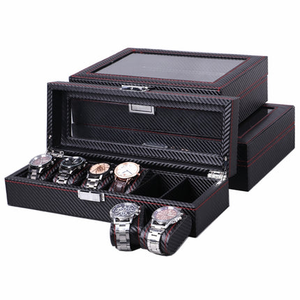 Carbon Fiber PU Leather Watch Box Jewelry Storage Box Packaging Box, Style: 6 Watch Positions-garmade.com