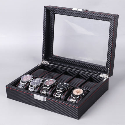 Carbon Fiber PU Leather Watch Box Jewelry Storage Box Packaging Box, Style: 10 Watch Positions-garmade.com