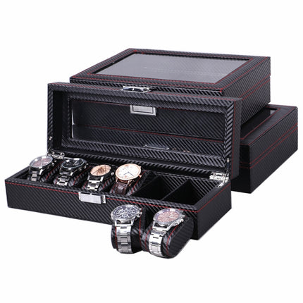Carbon Fiber PU Leather Watch Box Jewelry Storage Box Packaging Box, Style: 10 Watch Positions-garmade.com
