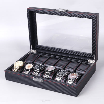 Carbon Fiber PU Leather Watch Box Jewelry Storage Box Packaging Box, Style: 12 Watch Positions-garmade.com