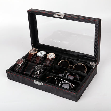 Carbon Fiber PU Leather Watch Box Jewelry Storage Box Packaging Box, Style: 6 + 3-garmade.com