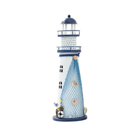 2 PCS Mediterranean Style Flashing Ocean Tin Lighthouse Home Decoration Crafts, Style Random Delivery M1221 Small 14cm-garmade.com