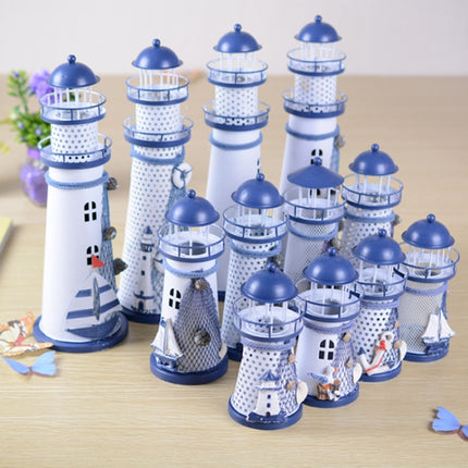 2 PCS Mediterranean Style Flashing Ocean Tin Lighthouse Home Decoration Crafts, Style Random Delivery M1221 Small 14cm-garmade.com