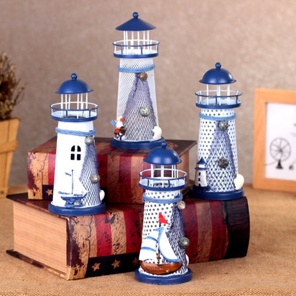 2 PCS Mediterranean Style Flashing Ocean Tin Lighthouse Home Decoration Crafts, Style Random Delivery M1221 Small 14cm-garmade.com