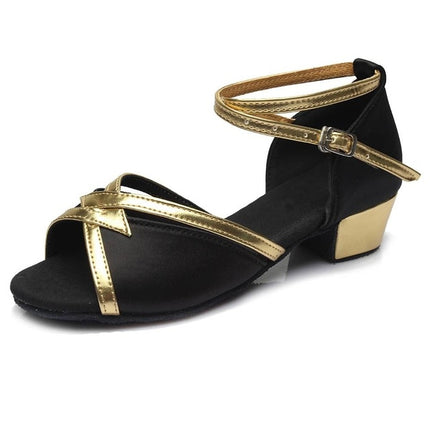 Tango Salsa Latin Low Heel Soft Bottom Dance Shoes for Girls & Women, Shoe Size:24(Black)-garmade.com