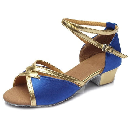 Tango Salsa Latin Low Heel Soft Bottom Dance Shoes for Girls & Women, Shoe Size:24(Blue)-garmade.com