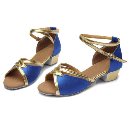 Tango Salsa Latin Low Heel Soft Bottom Dance Shoes for Girls & Women, Shoe Size:24(Blue)-garmade.com