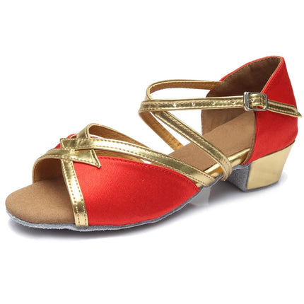 Tango Salsa Latin Low Heel Soft Bottom Dance Shoes for Girls & Women, Shoe Size:24(Gold)-garmade.com