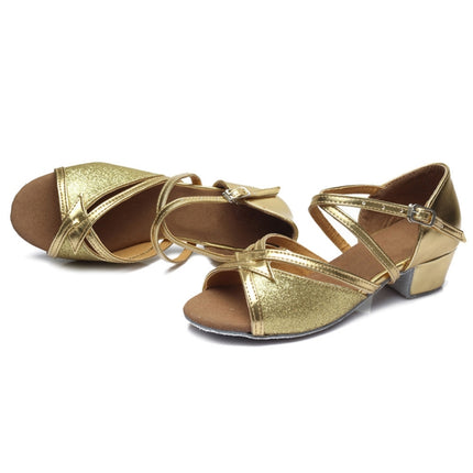 Tango Salsa Latin Low Heel Soft Bottom Dance Shoes for Girls & Women, Shoe Size:24(Gold)-garmade.com