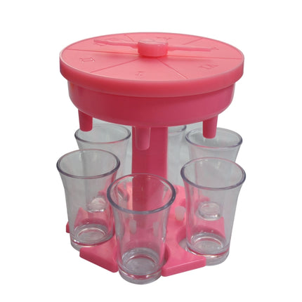 6 Cups Wine Dispenser Automatic Diversion Wine Pourer With Game Turntable, Style: Round Pink with Transparent Cup-garmade.com