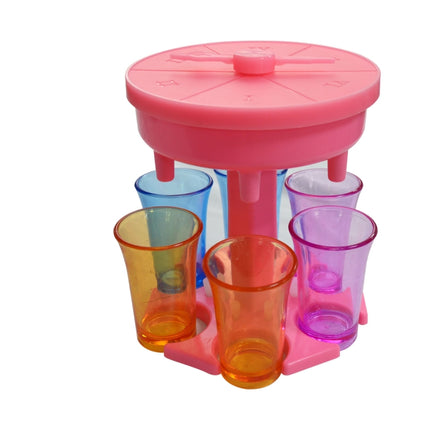 6 Cups Wine Dispenser Automatic Diversion Wine Pourer With Game Turntable, Style: Round Pink with Color Cup-garmade.com