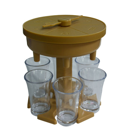 6 Cups Wine Dispenser Automatic Diversion Wine Pourer With Game Turntable, Style: Round Brown with Transparent Cup-garmade.com