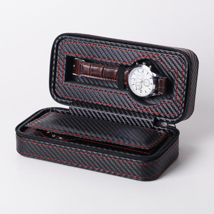 PU Leather Full Carbon Fiber Zipper Watch Bag Watch Storage Display Box, Style: 02 Watch Position-garmade.com