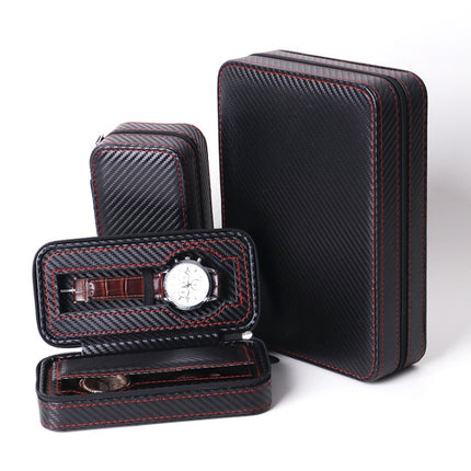 PU Leather Full Carbon Fiber Zipper Watch Bag Watch Storage Display Box, Style: 02 Watch Position-garmade.com