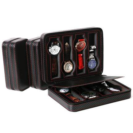 PU Leather Full Carbon Fiber Zipper Watch Bag Watch Storage Display Box, Style: 04 Watch Position-garmade.com