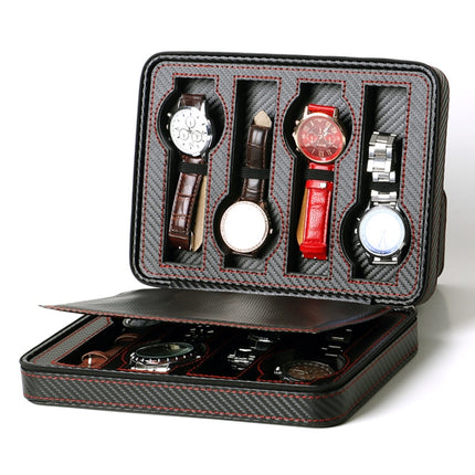 PU Leather Full Carbon Fiber Zipper Watch Bag Watch Storage Display Box, Style: 08 Watch Position-garmade.com