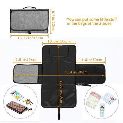 Portable Baby Changing Mat Multifunctional Baby Changing Table Waterproof Bag(Gray Red Zipper)-garmade.com