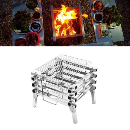 CF-723 All Stainless Steel Camping Folding Portable Barbecue Grill Charcoal Grill Wood Stove-garmade.com
