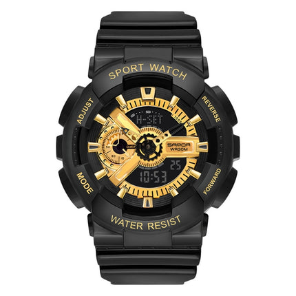 SANDA Outdoor Leisure Waterproof Multifunctional Luminous Electronic Watch(Black Gold Men)-garmade.com