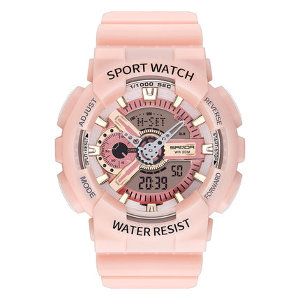 SANDA Outdoor Leisure Waterproof Multifunctional Luminous Electronic Watch(Sakurami Pink Men)-garmade.com