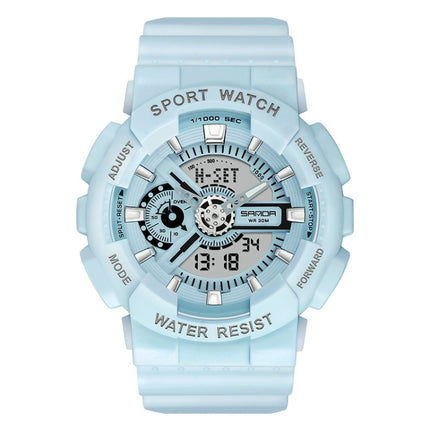 SANDA Outdoor Leisure Waterproof Multifunctional Luminous Electronic Watch(Sand Haze Blue Men)-garmade.com