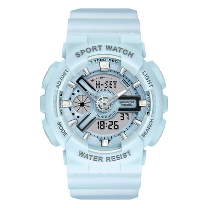 SANDA Outdoor Leisure Waterproof Multifunctional Luminous Electronic Watch(Sand Haze Blue Women)-garmade.com